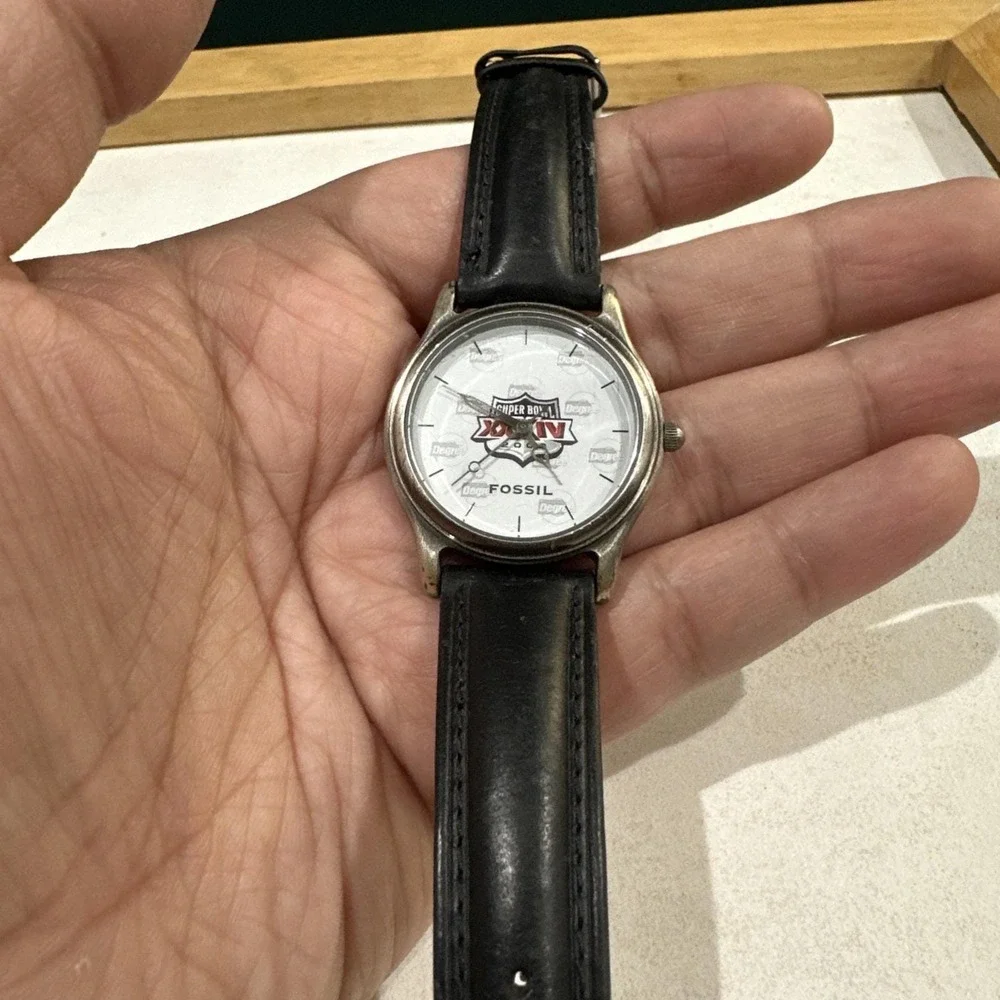 Working Vtg Fossil Super Bowl XXXIV Mens Watch 2000 Limited Edition 33mm Fit 7.5